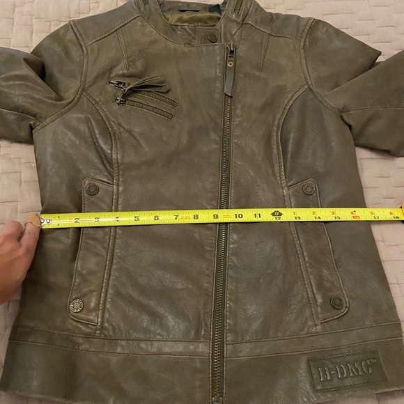 Sage Green Goatskin Leather Harley Davidson Jacket - Picture 9 of 12